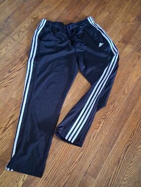 adidas Black Track Pants with White Side Stripes - Men L